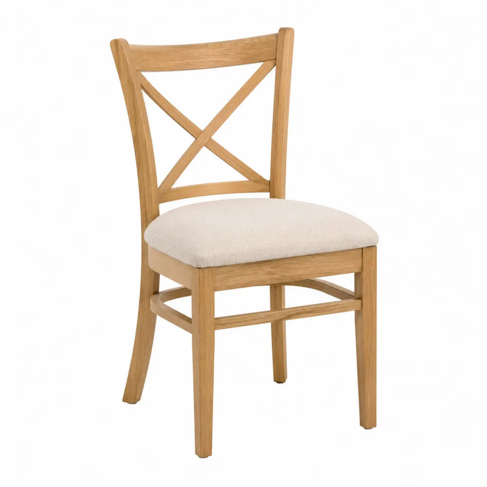 Chaise en bois de chêne avec assise en tissu beige