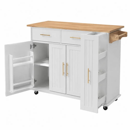 Chariot de cuisine en bois avec plateau en bois massif et rangement coulissant