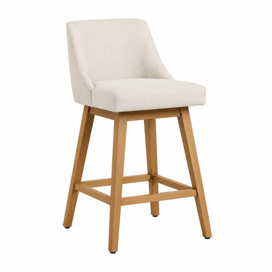 Tabouret de bar en bois avec tissu polyester beige