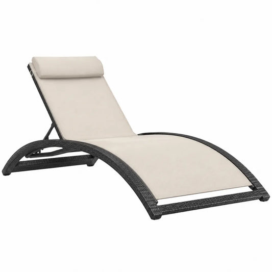 Chaise Longue en Résine Tressée avec Coussin Beige