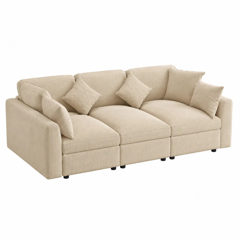 Canapé modulaire en velours côtelé beige