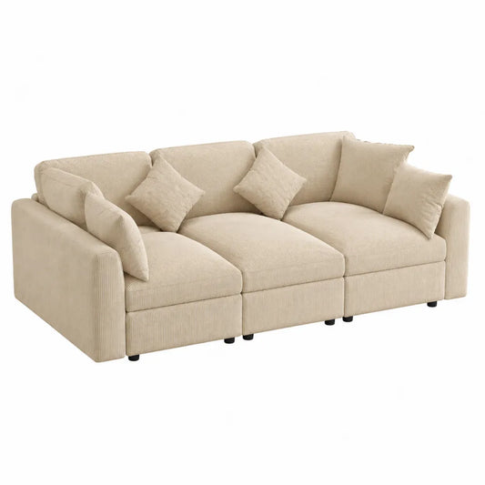 Canapé modulaire en velours côtelé beige