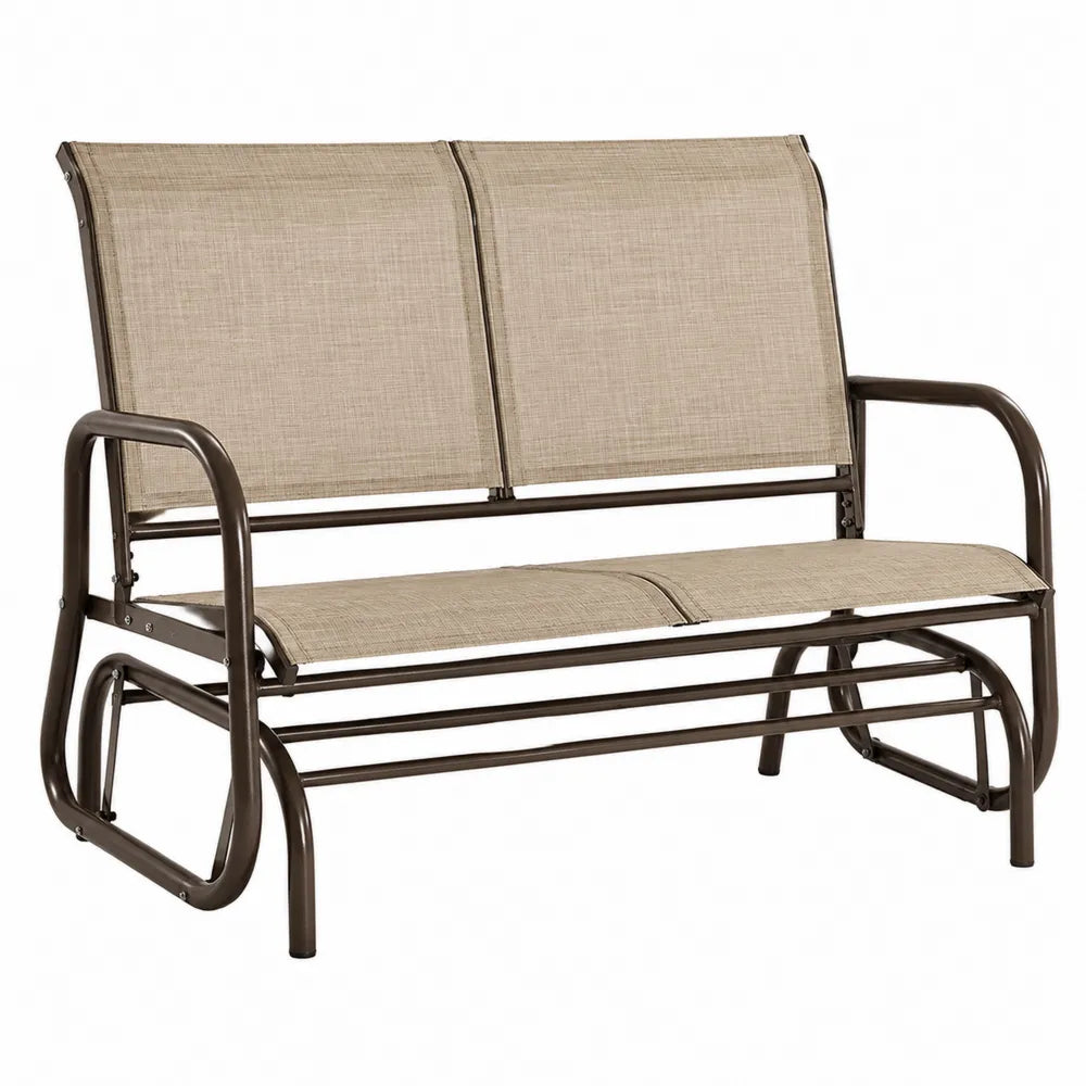 Banc de jardin en métal brun avec assise en textilène beige