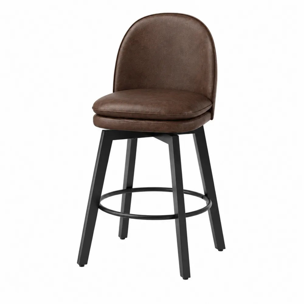 Tabouret de bar en cuir synthétique brun et métal noir