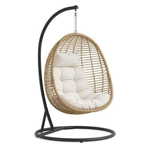 Chaise suspendue en rotin avec support métallique noir
