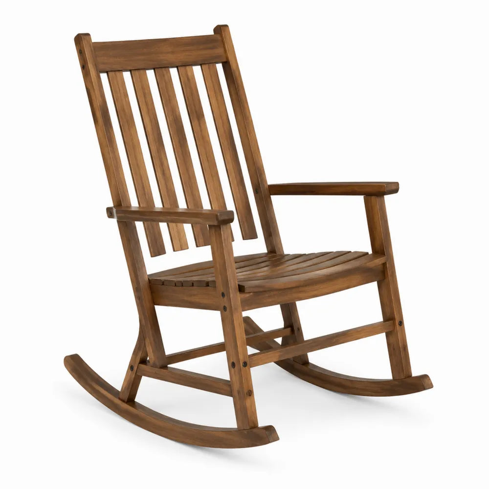 Chaise à bascule en bois d'acacia marron