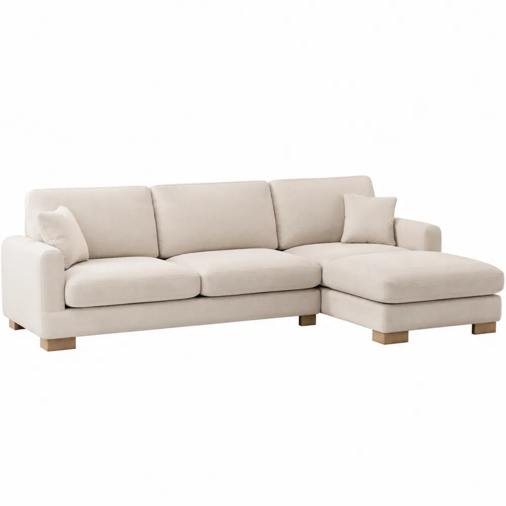 Canapé en tissu avec méridienne beige en bois massif 284x162x86 cm