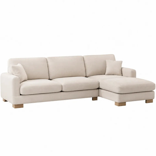 Canapé en tissu avec méridienne beige en bois massif 284x162x86 cm