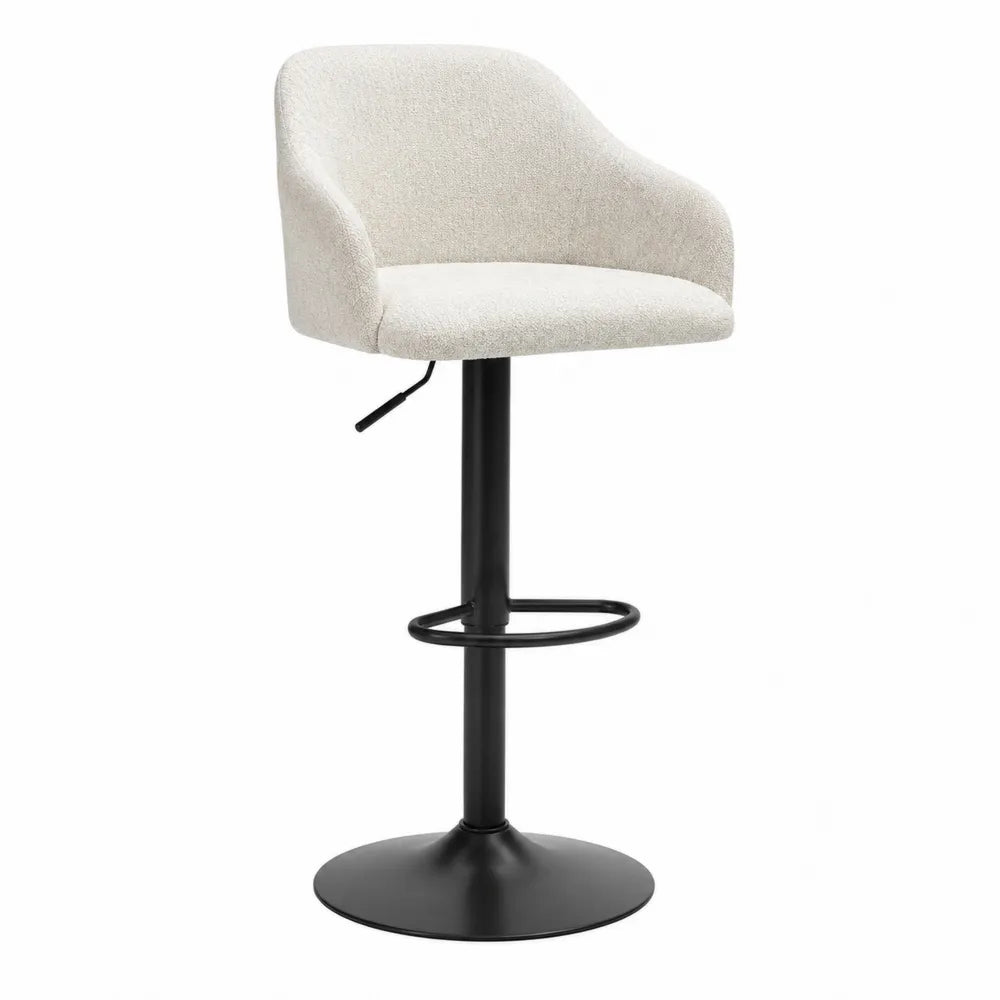 Tabouret de bar en tissu beige réglable avec base en métal noir