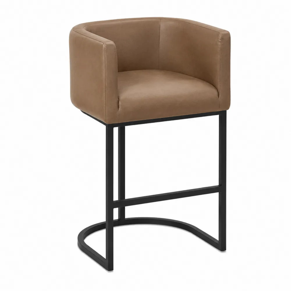 Tabouret de bar en cuir synthétique brun et métal noir