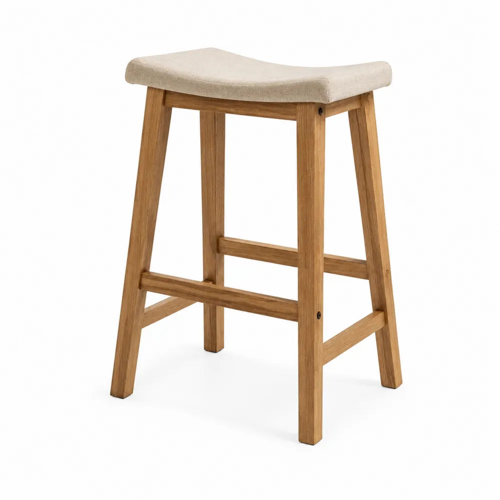 Tabouret de bar en bois avec assise en tissu beige 75 cm