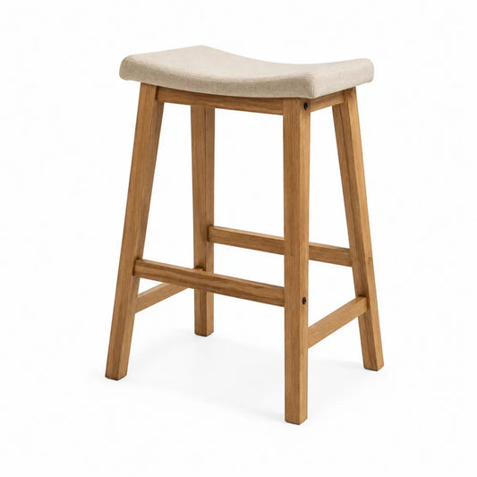 Tabouret de bar en bois avec assise en tissu beige 75 cm