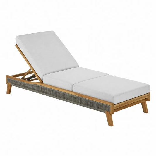 Chaise longue en bois de teck et corde blanche avec coussins en polyester