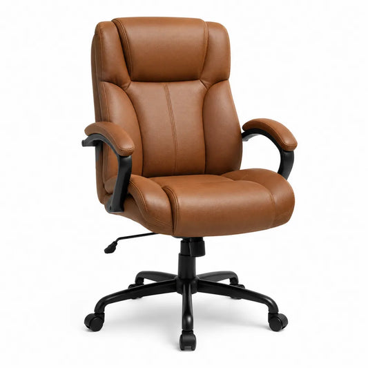 Chaise de bureau pivotante en cuir synthétique brun