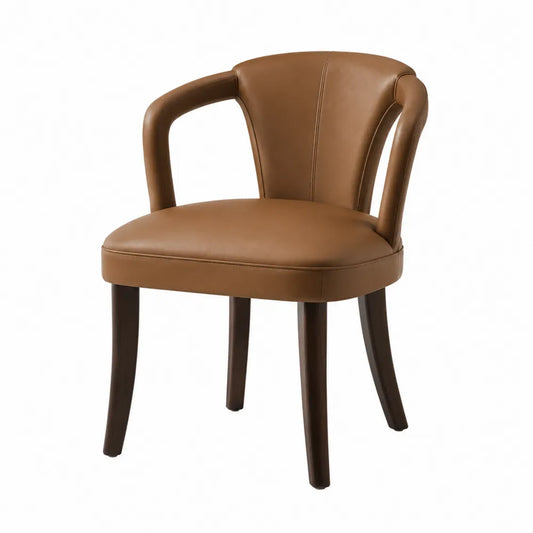 Chaise en bois avec revêtement en similicuir brun