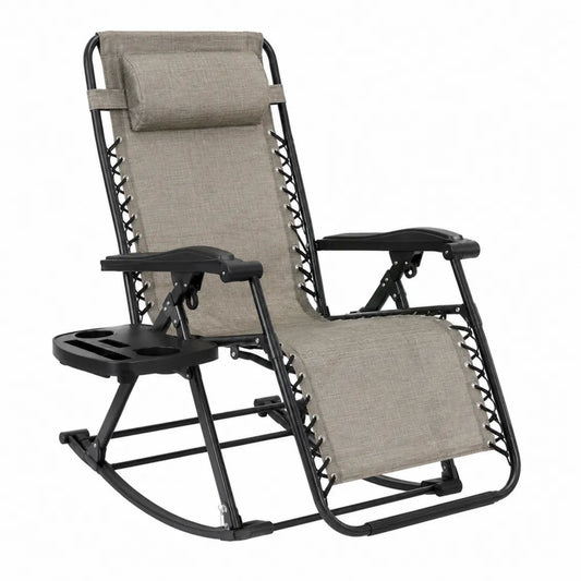 Chaise Longue à Bascule en Polyester Beige avec Cadre en Acier