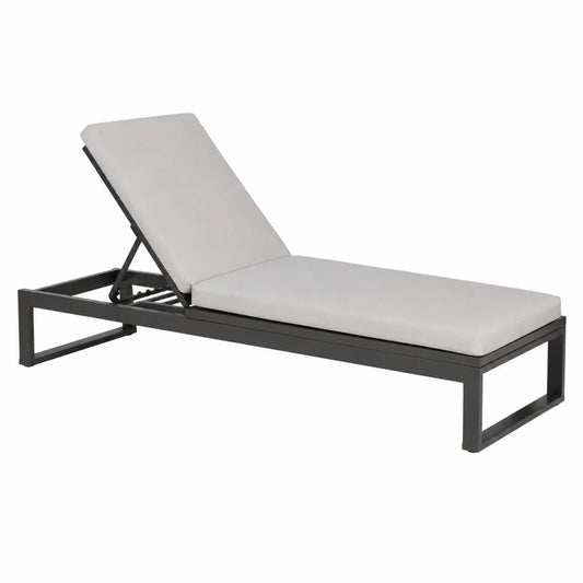 Chaise longue extérieure réglable en aluminium gris avec coussin blanc