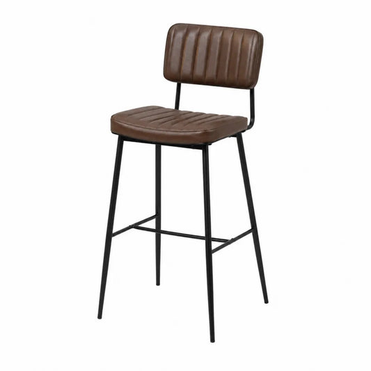 Tabouret de bar en métal avec siège en cuir synthétique marron