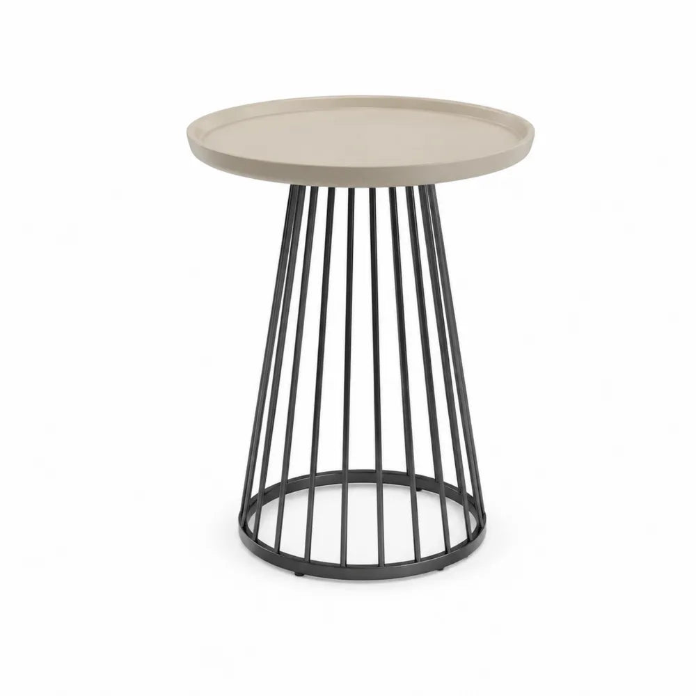 Table ronde en métal noir avec plateau en polypropylène beige