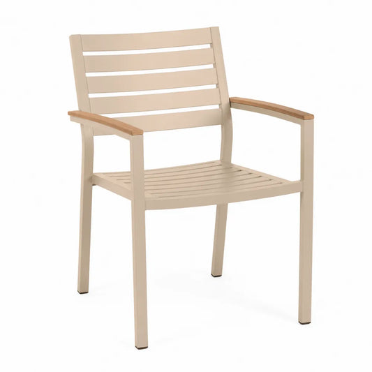 Chaise d'extérieur en aluminium avec accoudoirs en teck