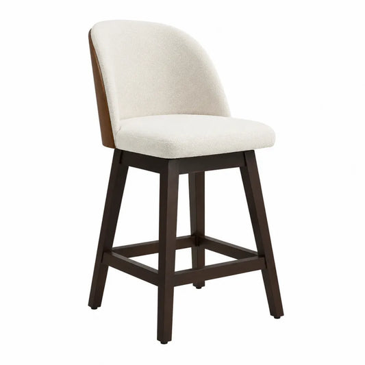 Tabouret en tissu polyester beige avec structure en bois massif
