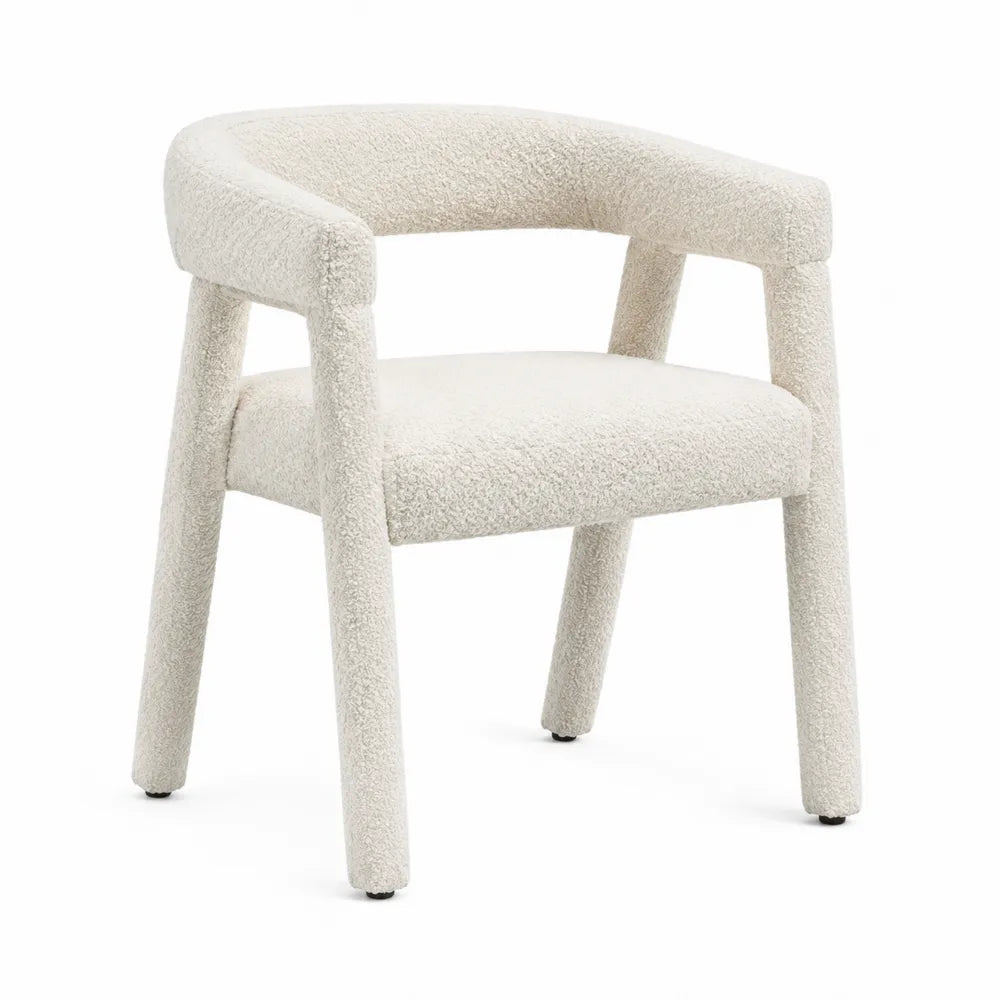 Chaise en tissu bouclé crème avec accoudoirs