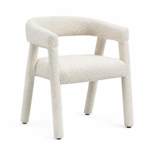 Chaise en tissu bouclé crème avec accoudoirs