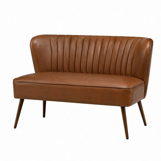 Canapé deux places en cuir marron 140 cm