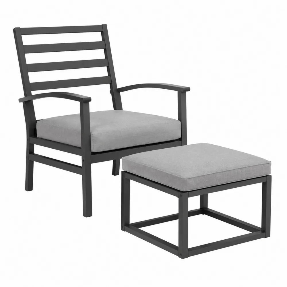 Ensemble fauteuil en métal avec coussins en polyester gris