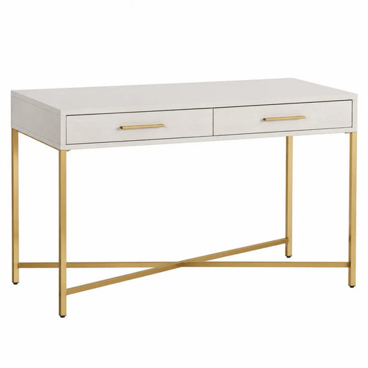 Bureau en bois avec pieds en métal doré 120x50x75 cm