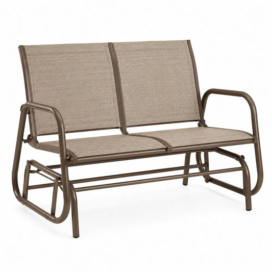 Banc de jardin à bascule 2 places métal tissu polyester beige