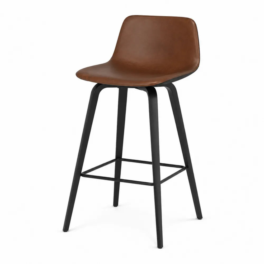 Tabouret de bar en cuir synthétique marron et acier noir, 75 cm