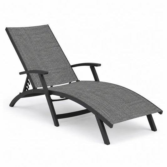 Chaise longue en aluminium et textilène gris réglable