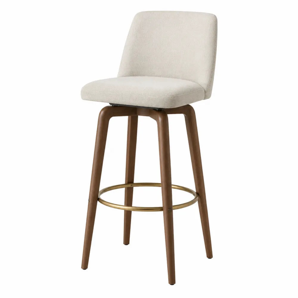 Tabouret de bar en bois avec assise en tissu polyester beige