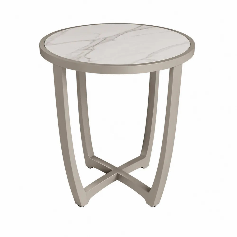 Table d'extérieur ronde en marbre et aluminium 60 cm