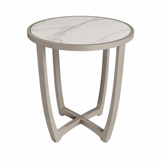 Table d'extérieur ronde en marbre et aluminium 60 cm