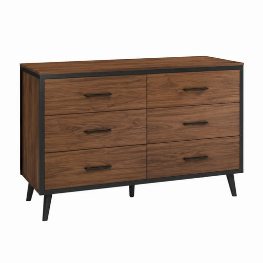 Commode à 6 tiroirs en bois et métal, 120 cm