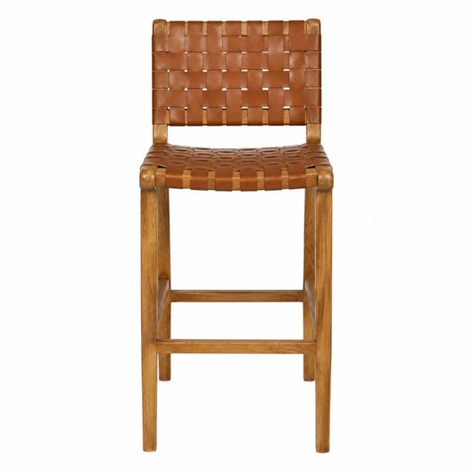 Tabouret de bar bois et cuir marron